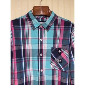 Parish Nation Shirt Mens XL Blue Pink Plaid Long Sleeve‎ Button Front Cotton